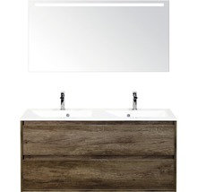 Koupelnový nábytkový set Porto 120 cm s dvojitým umyvadlem 2 zásuvky Nebraska dub Nebraska a zrcadlem s LED osvětlením