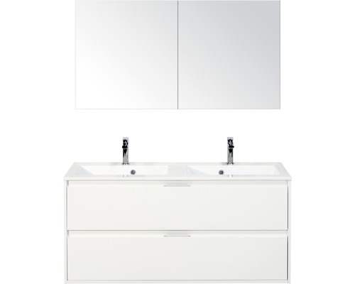 Koupelnový nábytkový set Porto 120 cm s dvojitým umyvadlem 2 zásuvky bílá lesklá a zrcadlovou skříňkou Koupelnový nábytkový set Porto 120 cm s dvojitým umyvadlem 2 zásuvky bílá lesklá a zrcadlovou skříňkou