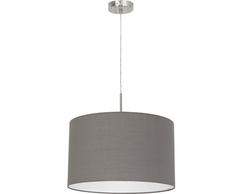 Šedé závěsné svítidlo s látkovým stínidlem