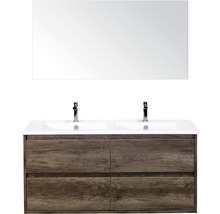 Koupelnový nábytkový set Porto 120 cm s keramickým dvojitým umyvadlem 4 zásuvky Nebraska dub Nebraska a zrcadlem