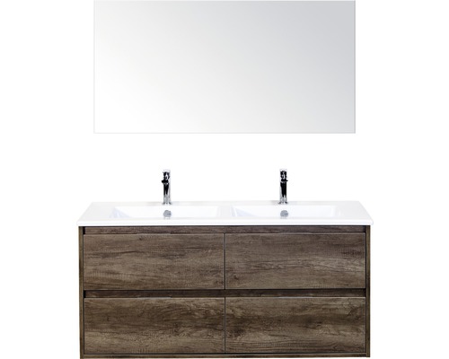 Koupelnový nábytkový set Porto 120 cm s keramickým dvojitým umyvadlem 4 zásuvky Nebraska dub Nebraska a zrcadlem Koupelnový nábytkový set Porto 120 cm s keramickým dvojitým umyvadlem 4 zásuvky Nebraska dub Nebraska a zrcadlem
