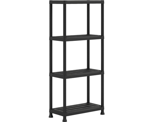 Plastový regál 1350x600x300 mm, 4 police, nosnost 80 kg, černý Plastový regál 1350x600x300 mm, 4 police, nosnost 80 kg, černý