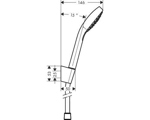 Technický nákres ruční sprchy s rozměry