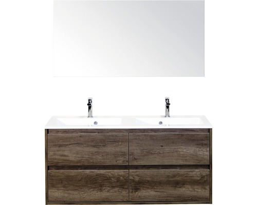 Koupelnový nábytkový set Porto 120 cm s dvojitým umyvadlem 4 zásuvky Nebraska dub Nebraska a zrcadlem