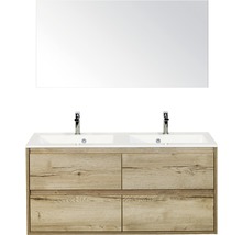 Koupelnový nábytkový set Porto 120 cm s dvojitým umyvadlem 4 zásuvky a zrcadlem dub přírodní