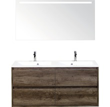 Koupelnový nábytkový set Porto 120 cm s dvojitým umyvadlem 4 zásuvky Nebraska dub Nebraska a zrcadlem s LED osvětlením