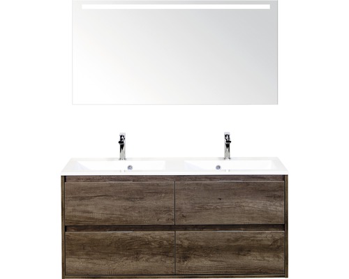 Koupelnový nábytkový set Porto 120 cm s dvojitým umyvadlem 4 zásuvky Nebraska dub Nebraska a zrcadlem s LED osvětlením Koupelnový nábytkový set Porto 120 cm s dvojitým umyvadlem 4 zásuvky Nebraska dub Nebraska a zrcadlem s LED osvětlením