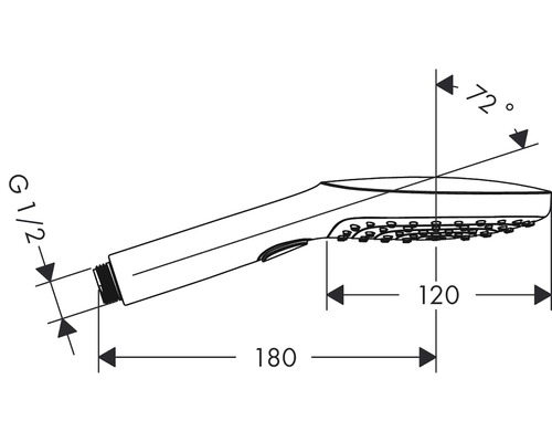 Technický nákres sprchové hlavice s rozměry