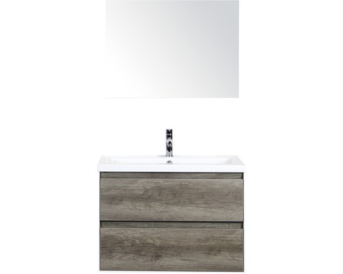Koupelnový nábytkový set Evora 80 cm s keramickým umyvadlem Nebraska dub Nebraska a zrcadlem