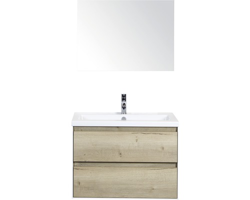Koupelnový nábytkový set Evora 80 cm s keramickým umyvadlem a zrcadlem dub přírodní