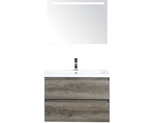 Koupelnový nábytkový set Evora 80 cm s keramickým umyvadlem Nebraska dub Nebraska a zrcadlem s LED osvětlením