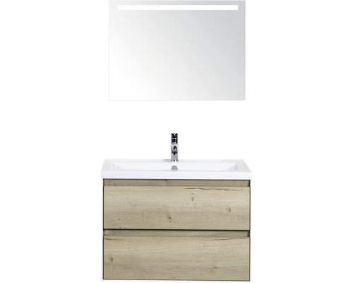 Koupelnový nábytkový set Evora 80 cm s keramickým umyvadlem a zrcadlem s LED osvětlením dub přírodní