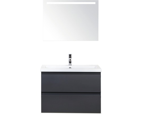 Koupelnový nábytkový set Evora 80 cm s keramickým umyvadlem a zrcadlem s LED osvětlením antracitově šedá matná