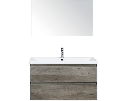 Koupelnový nábytkový set Evora 100 cm s keramickým umyvadlem dub Nebraska a zrcadlem
