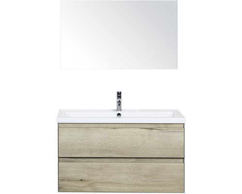 Koupelnový nábytkový set Evora 100 cm s keramickým umyvadlem a zrcadlem dub přírodní
