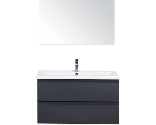Koupelnový nábytkový set Evora 100 cm s keramickým umyvadlem a zrcadlem antracitově šedá matná