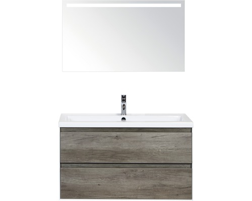Koupelnový nábytkový set Evora 100 cm s keramickým umyvadlem dub Nebraska a zrcadlem s LED osvětlením