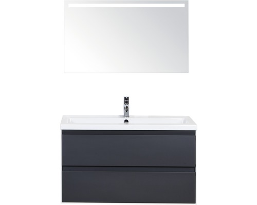 Koupelnový nábytkový set Evora 100 cm s keramickým umyvadlem a zrcadlem s LED osvětlením antracitově šedá matná