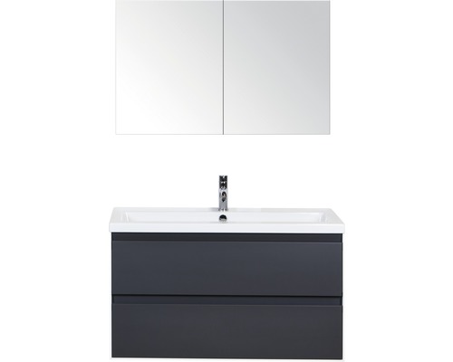 Koupelnový nábytkový set Evora 100 cm s keramickým umyvadlem a zrcadlovou skříňkou antracitově šedá matná