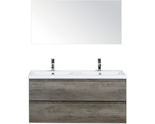 Koupelnový nábytkový set Evora 120 cm s keramickým dvojitým umyvadlem dub Nebraska a zrcadlem