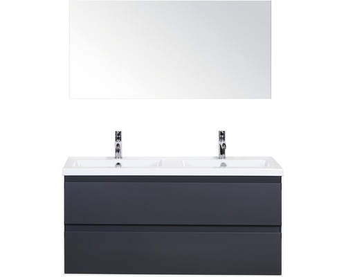 Koupelnový nábytkový set Evora 120 cm s keramickým dvojitým umyvadlem a zrcadlem antracitově šedá matná