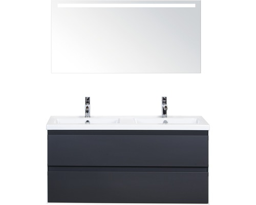 Koupelnový nábytkový set Evora 120 cm s keramickým dvojitým umyvadlem a zrcadlem s LED osvětlením antracitově šedá matná