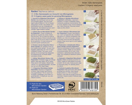 Balení sady pro pěstování ředkviček Microgreen s návodem k pěstování