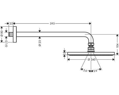 Technický nákres sprchové hlavice s rozměry