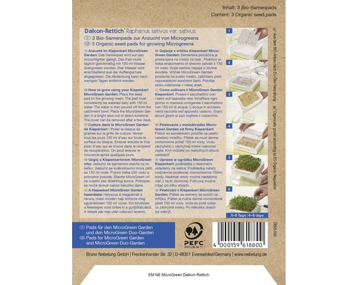 Sada pro pěstování mikrozeleně ředkve Daikon se třemi bio semínkovými podložkami a návodem v šesti krocích