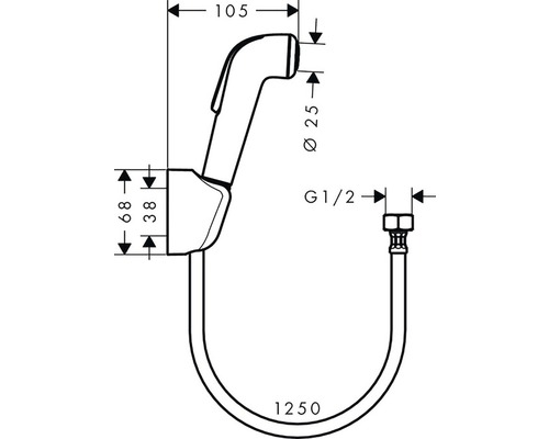 Technický nákres bidetové sprchy s rozměry