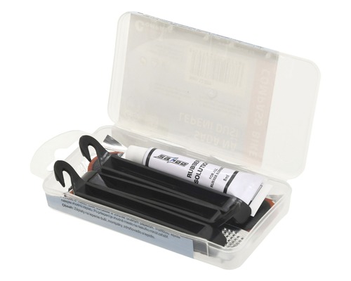 Sada na opravu jízdních kol s montpáky, gumovým roztokem a záplatami v plastové krabičce