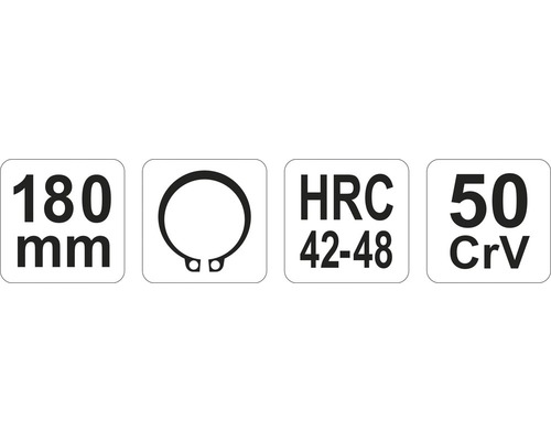 Technické specifikace: 180 milimetrů, pojistný kroužek, HRC 42-48, 50 CrV