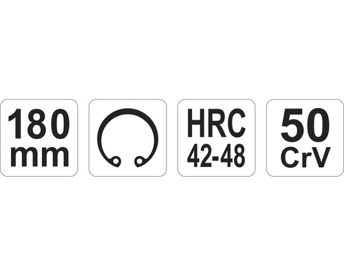 Technické specifikace: 180 mm, pojistný kroužek, HRC 42-48, 50 CrV
