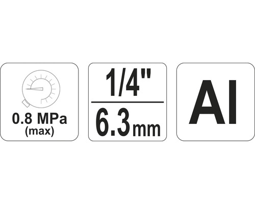 Technické údaje: maximálně 0.8 MPa, 1/4 palce, 6.3 mm, hliník