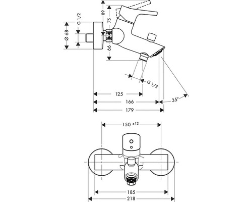 Technický výkres baterie s rozměry