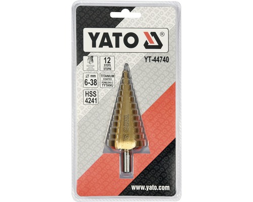 Stupňovitý vrták Yato s titanovým povlakem, průměr 6 až 38 milimetrů