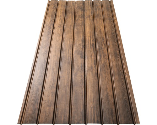 Stěnový panel Precit Roof H12 ořech 2500 x 910 x 0,4 mm Profilovaný plech se vzhledem dřeva