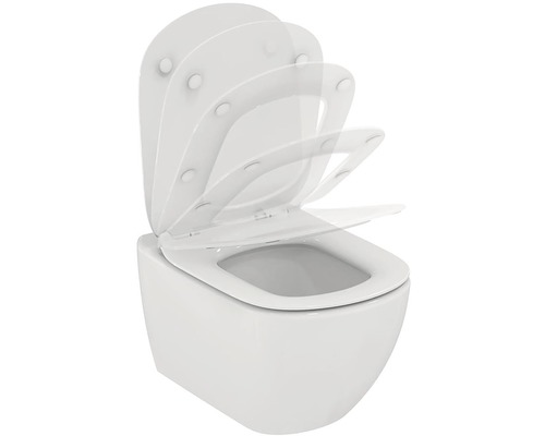 Závěsný hluboký splachovací klozet s prkénkem v otevřené poloze