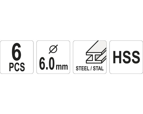 Šest kusů, průměr 6 milimetrů, vhodné pro ocel, vysoce výkonná rychlořezná ocel