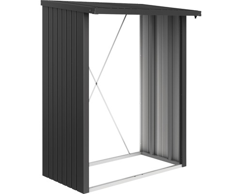 Přístřešek na dřevo Biohort WoodStock 150 plechový 157 x 102 x 199 cm tmavě šedý metalický Otevřený kovový přístřešek na nářadí se střechou