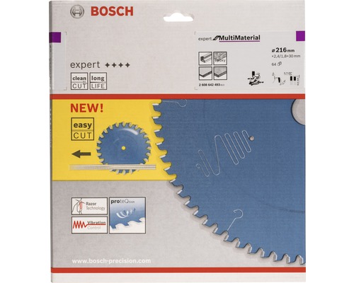 Logo Bosch. Pilový kotouč Bosch Expert Multi Material o průměru 216 milimetrů.