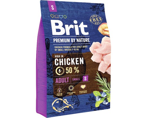 Granule pro psy Brit Premium by Nature Adult S 3 kg Brit Premium by Nature suché krmivo pro psy malých dospělých plemen do 10 kilogramů s kuřecím masem