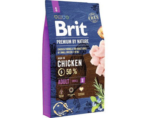 Granule pro psy Brit Premium by Nature Adult S 8 kg Brit Premium by Nature suché krmivo pro malé dospělé psy s kuřecím masem