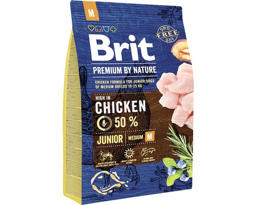 Granule pro psy Brit Premium by Nature Junior M 3 kg Brit Premium by Nature suché krmivo pro mladé psy středních plemen s kuřecím masem