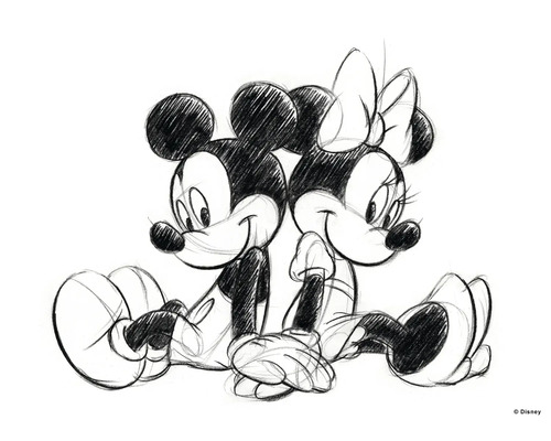 Obraz na plátně Mickey Minnie Sketch Sitting 70x50