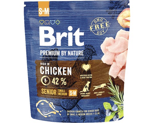 Granule pro psy Brit Premium by Nature Senior S+M 1 kg Brit Premium by Nature suché krmivo pro starší psy malých a středních plemen s kuřecím masem