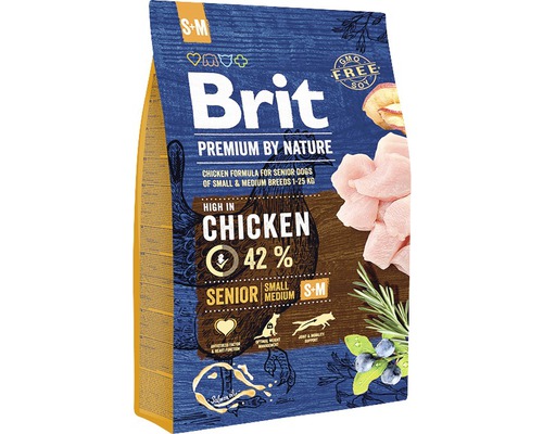 Granule pro psy Brit Premium by Nature Senior S+M 3 kg Brit Premium by Nature Krmivo pro malé a střední starší psy s kuřecím masem