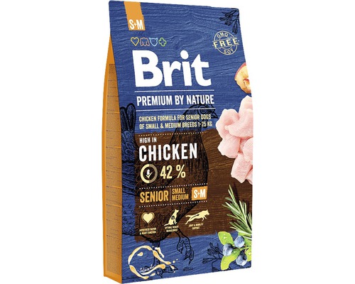 Granule pro psy Brit Premium by Nature Senior S+M 8 kg Brit Premium by Nature suché krmivo pro starší psy malých a středních plemen s kuřecím masem