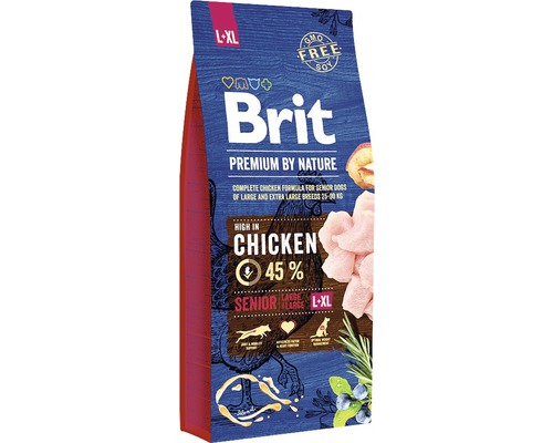 Granule pro psy Brit Premium by Nature Senior L+XL 15 kg Brit Premium by Nature Krmivo pro starší psy velkých plemen, s kuřecím masem.