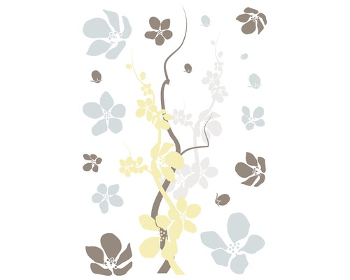 Samolepka na zeď, motiv květiny, žluto-šedá